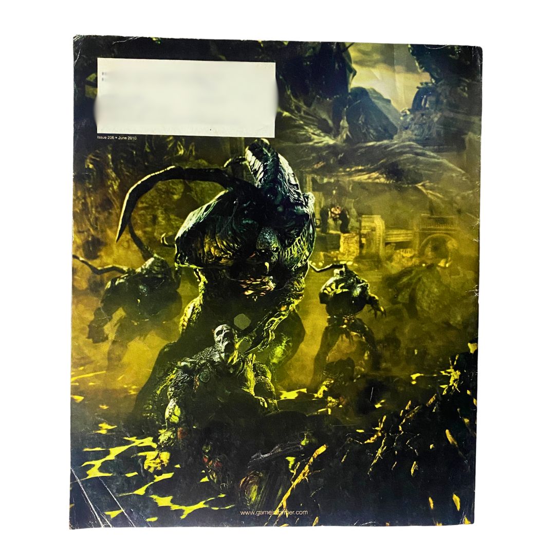 Back cover of Game Informer Magazine June 2010 Issue 206, featuring a dramatic image relevant to the gaming theme, part of the Marvel vs Capcom 3 collectible issue.