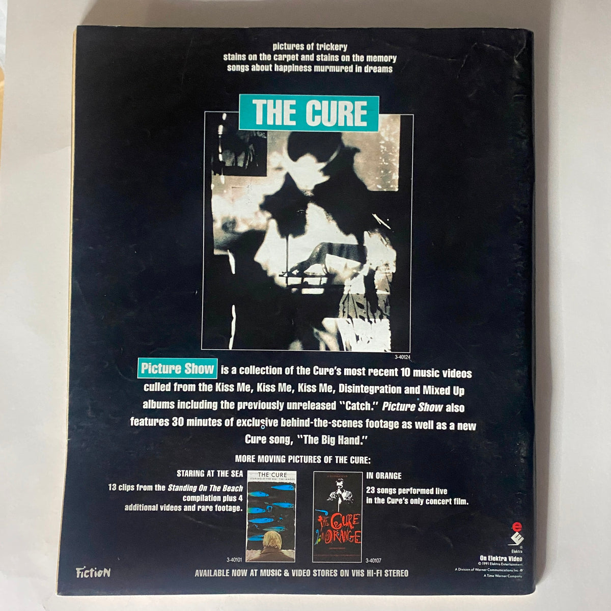 Back cover of Alternative Press Magazine 1991 Vol 8 No 40 with promotional content and visuals related to The Cure's video collection.