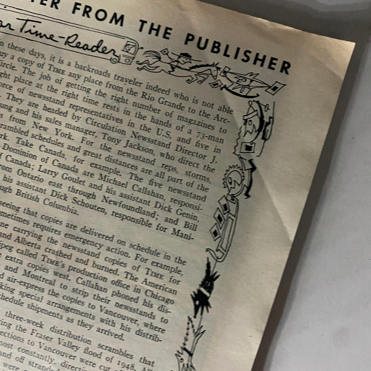 Detailed view of the letter from the publisher in the VTG Time Magazine May 3, 1954, showcasing vintage typography and layout.