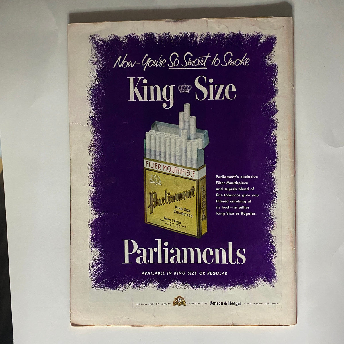 Advertisement page from VTG Time Magazine July 5, 1954, promoting King Size Parliament cigarettes, showcasing vintage advertising design.