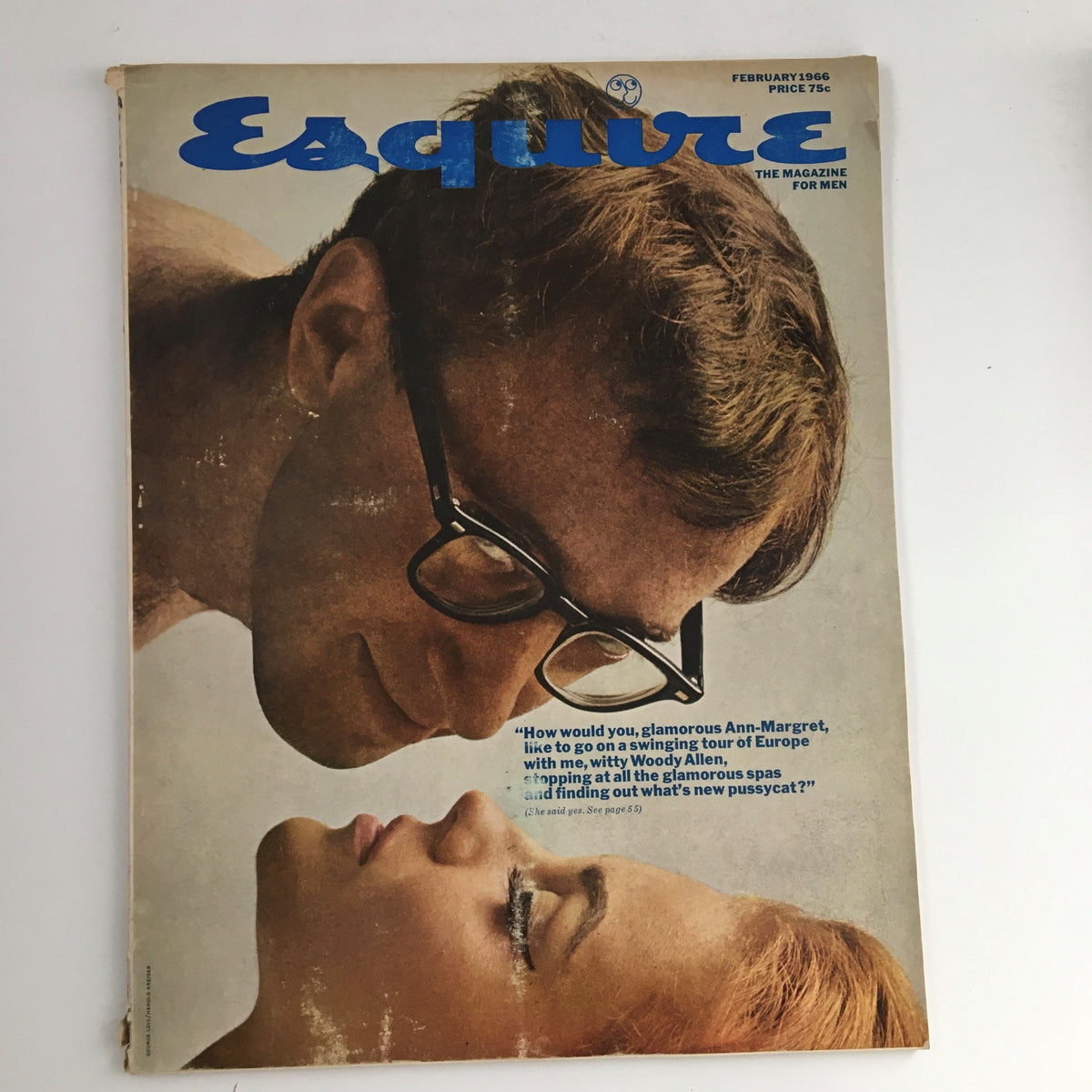 Esquire Magazine February 1966 cover featuring Ann-Margret and Woody Allen, showcasing vintage photography and cultural references from the 1960s.
