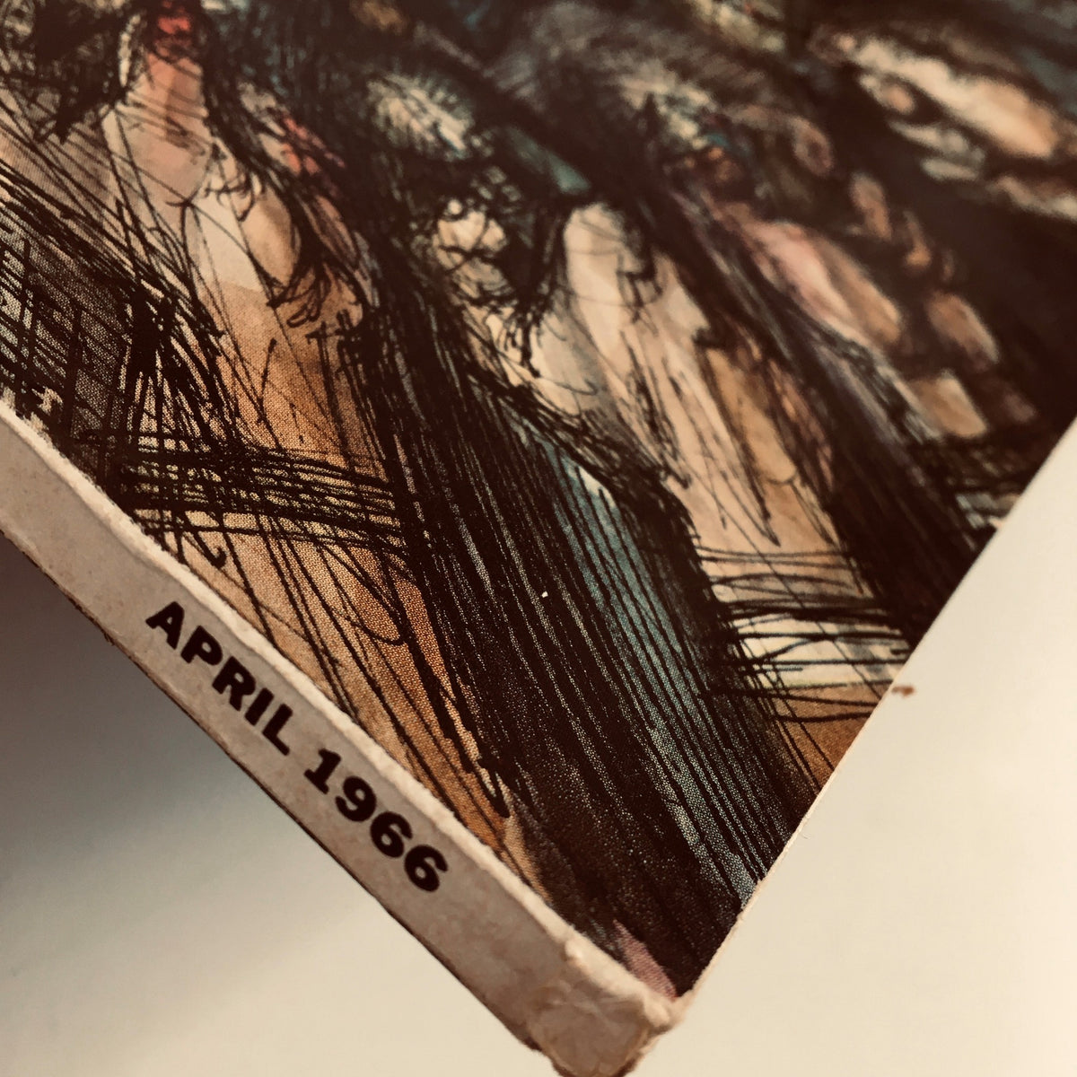 Close-up of the spine of Esquire Magazine, April 1966, featuring the date prominently displayed, representing vintage magazine collectibles.