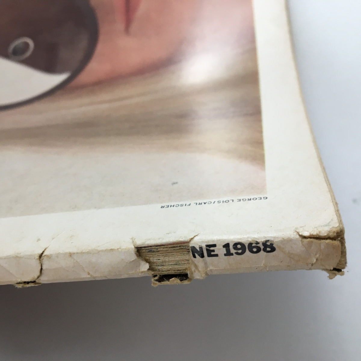 Close-up view of the corner of Esquire Magazine from June 1968, showing wear with a visible date imprint.