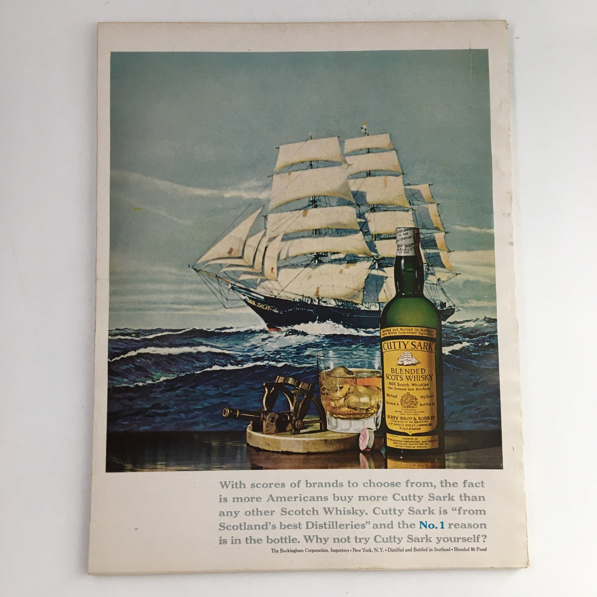 Back cover advertisement of Esquire Magazine March 1967, showcasing Cutty Sark blended Scotch whisky with a ship illustration.