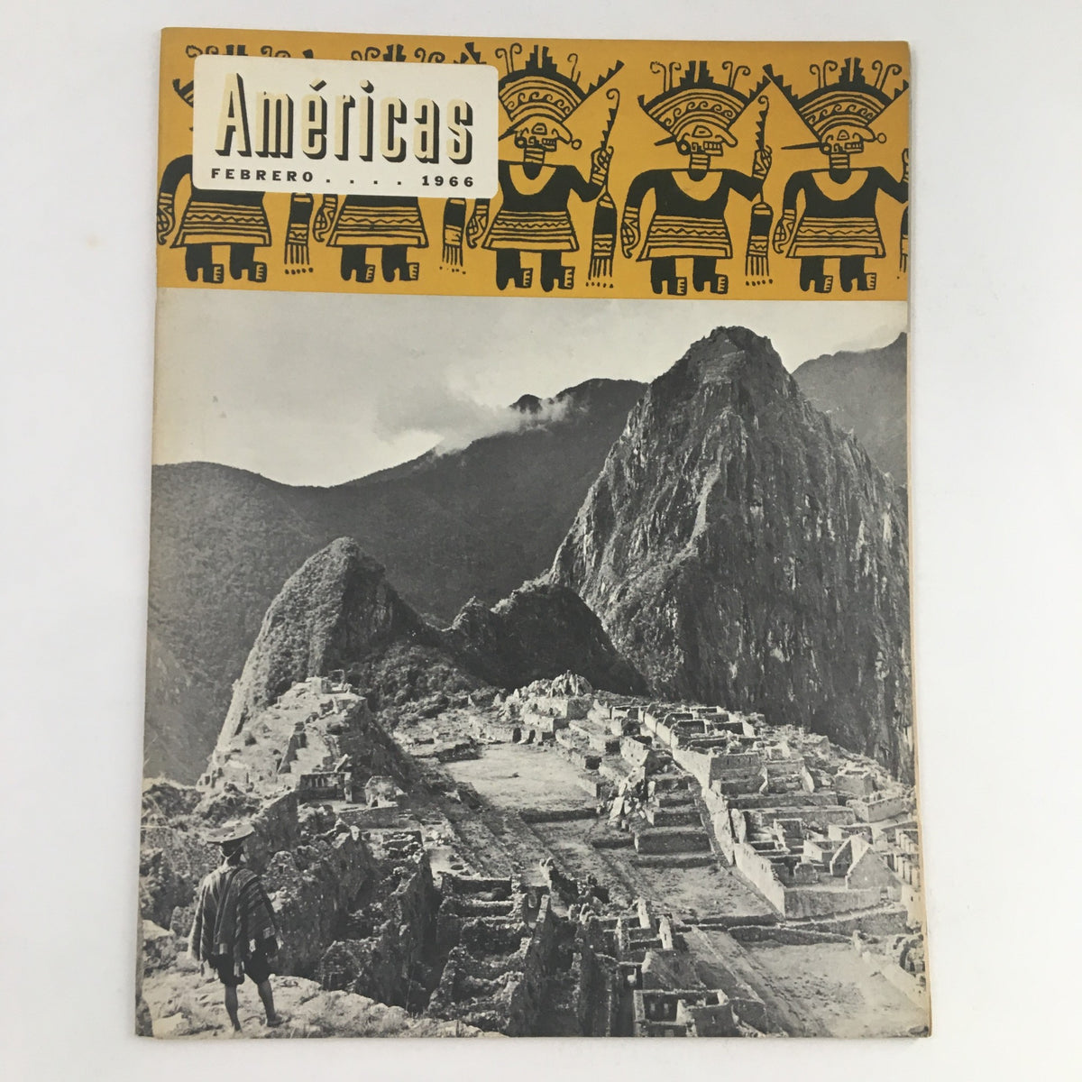 Cover of Americas Magazine February 1966 featuring the Mitten Wald Weather Stone article, showcasing a vintage black and white photograph of Machu Picchu with a mountainous backdrop.