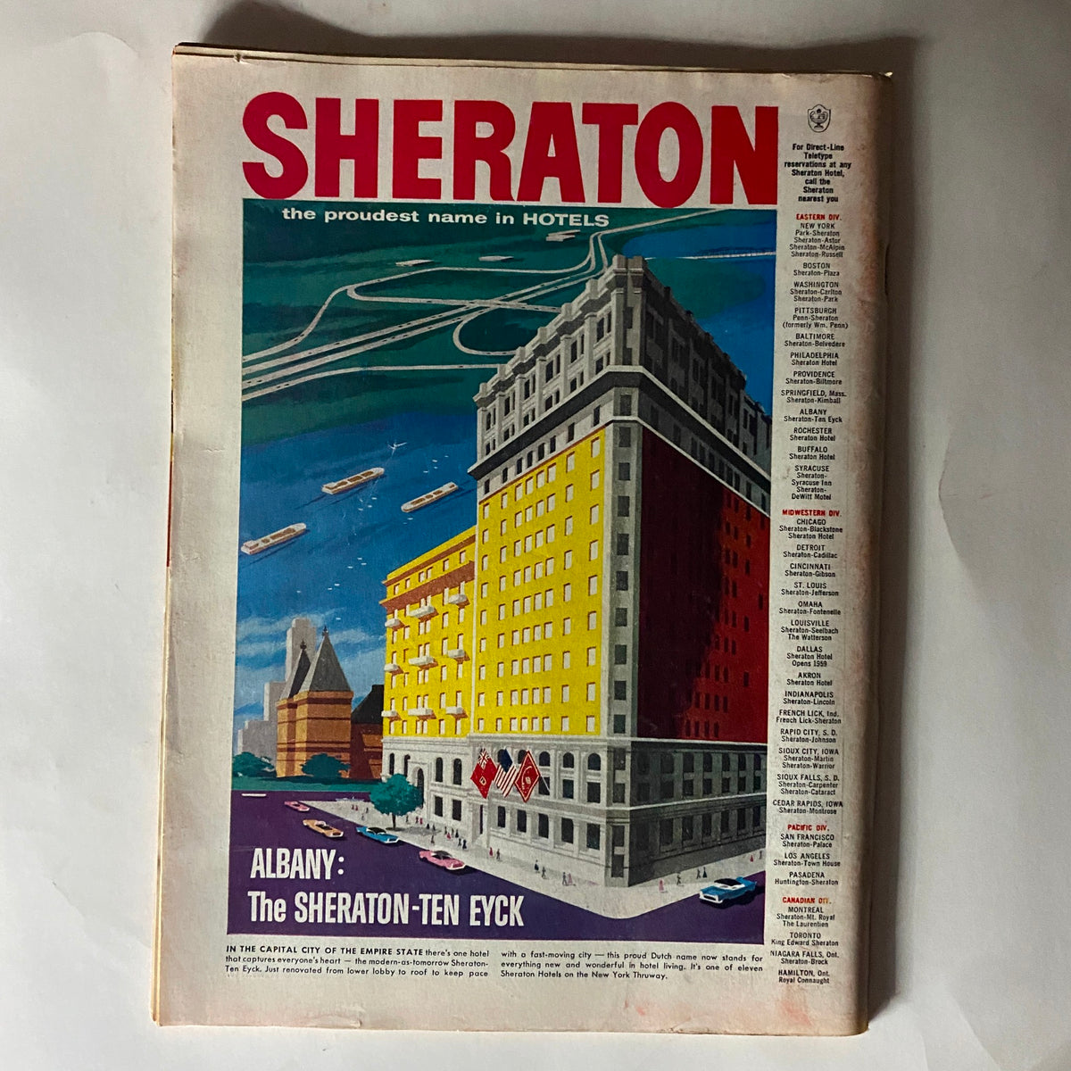 Cover page of VTG Time Magazine September 23, 1957, displaying an advertisement for Sheraton hotels.