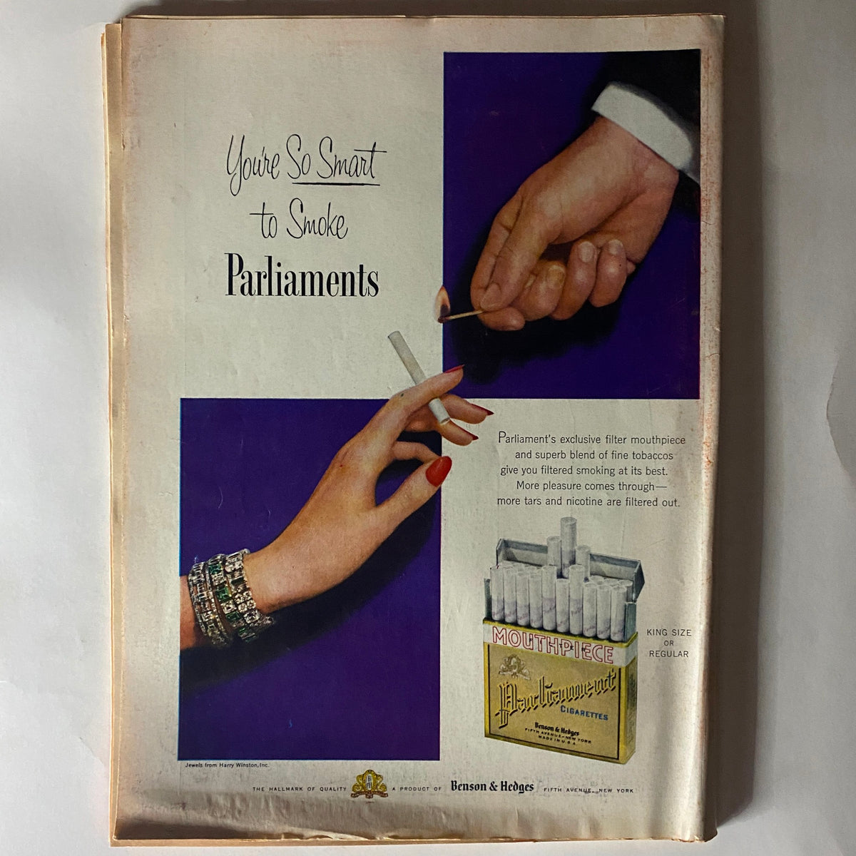Vintage advertisement from VTG Time Magazine April 11, 1955, promoting Parliament cigarettes with a stylish design and message.