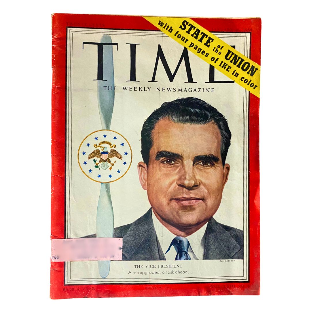 VTG Time Magazine January 18, 1954 featuring Vice President Richard Nixon on the cover, capturing a moment in American history.