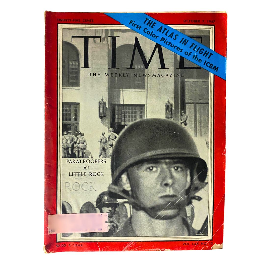 VTG Time Magazine Cover - October 7, 1957, featuring Paratroopers at Little Rock, showcasing a pivotal moment in American civil rights history.