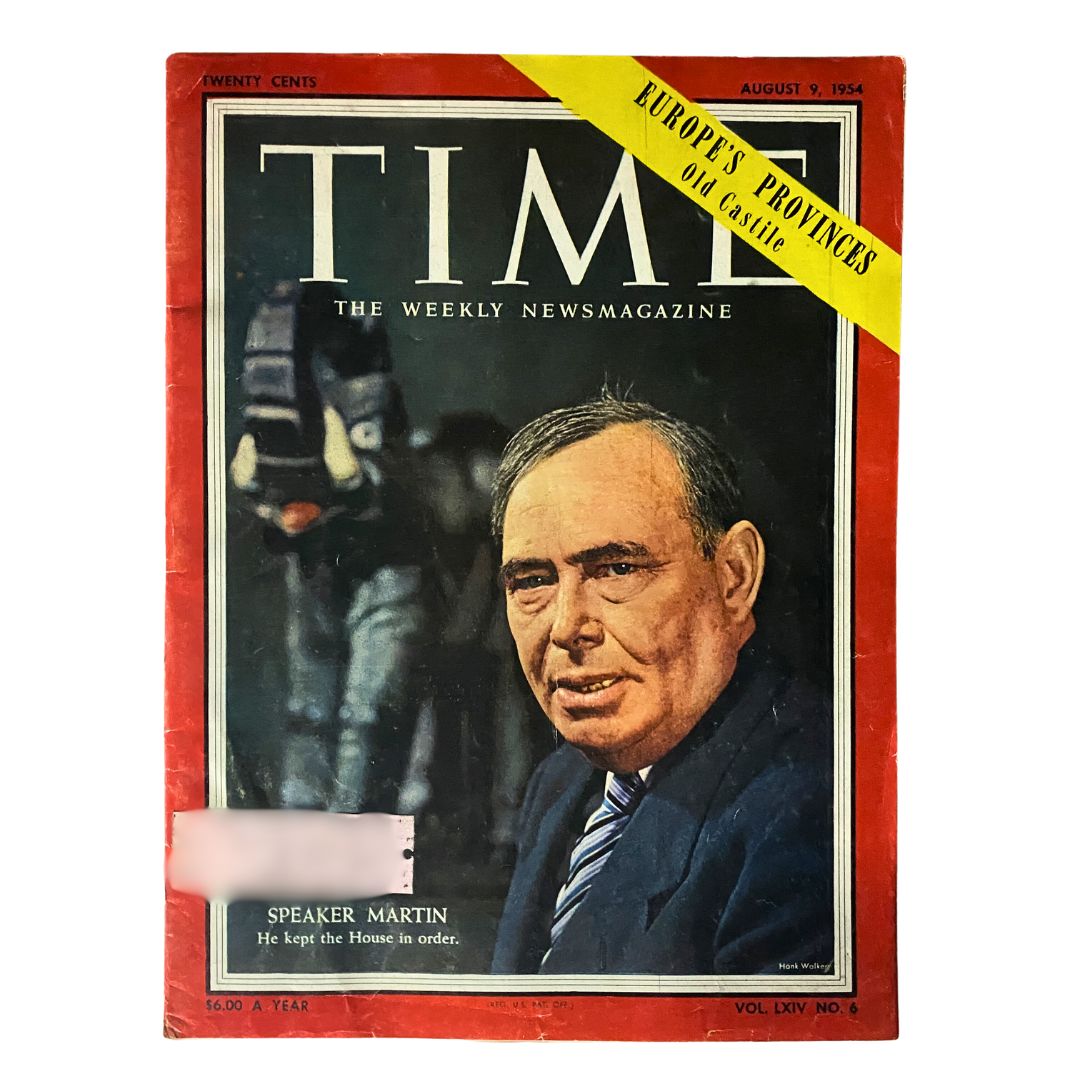 VTG Time Magazine August 9, 1954 Vol 64 No. 6 featuring Speaker Martin on the cover with a portrait photograph.