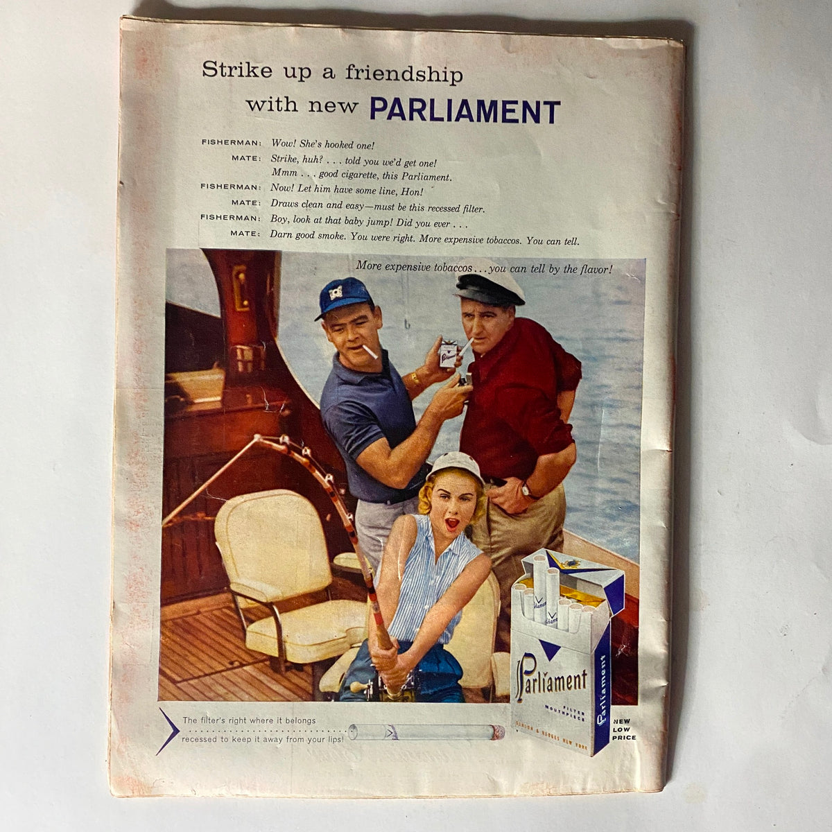 Advertisement page from VTG Time Magazine September 2, 1957 promoting Parliament cigarettes with a colorful fishing scene.