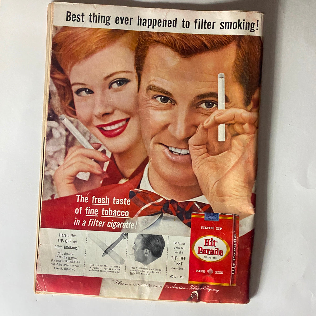 Back cover of VTG Time Magazine August 26, 1957 featuring an advertisement for Hit Parade cigarettes, showcasing 1950s promotional style.
