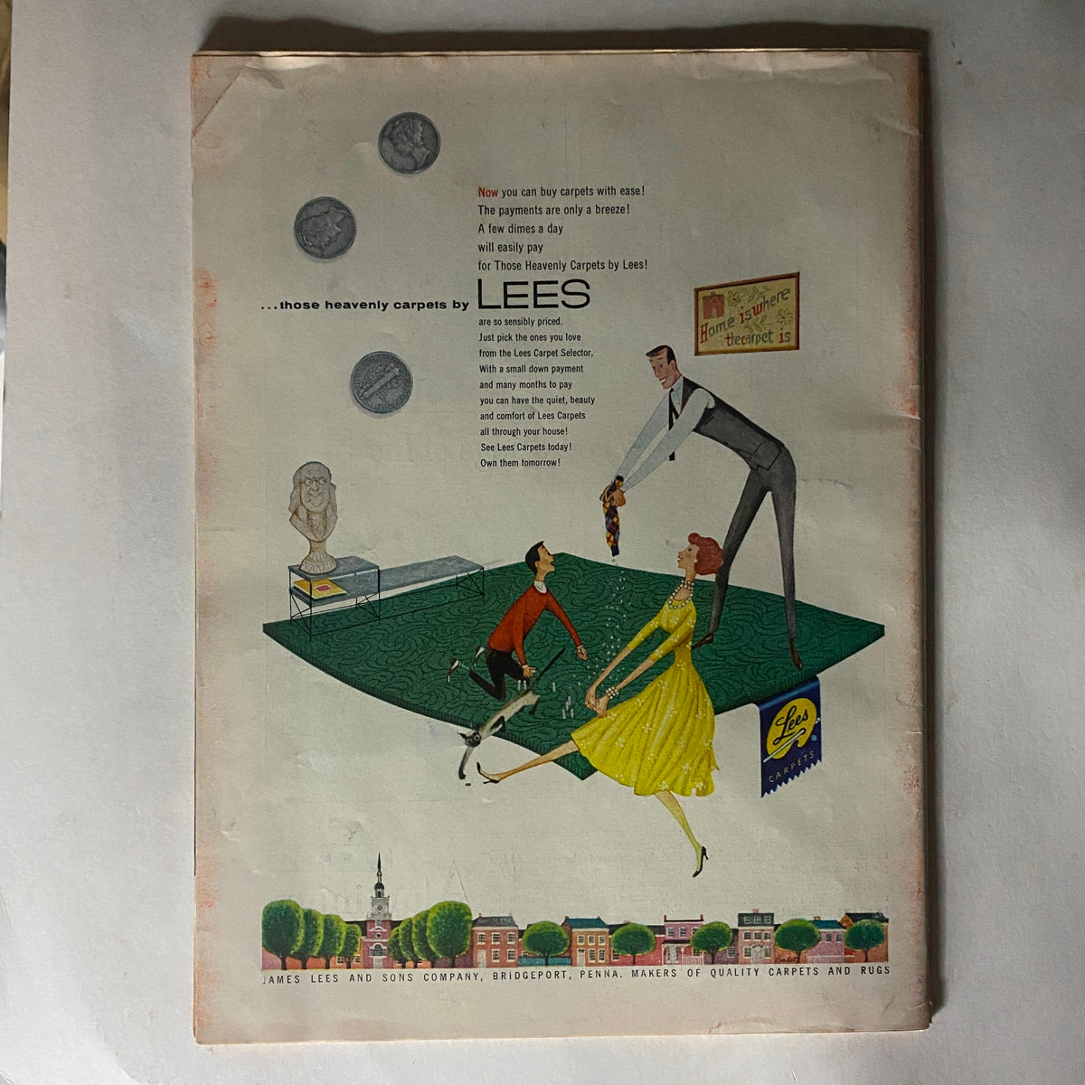 Advertisement page from VTG Time Magazine January 3, 1955 showcasing promotions for Lees carpets, featuring colorful vintage illustrations.