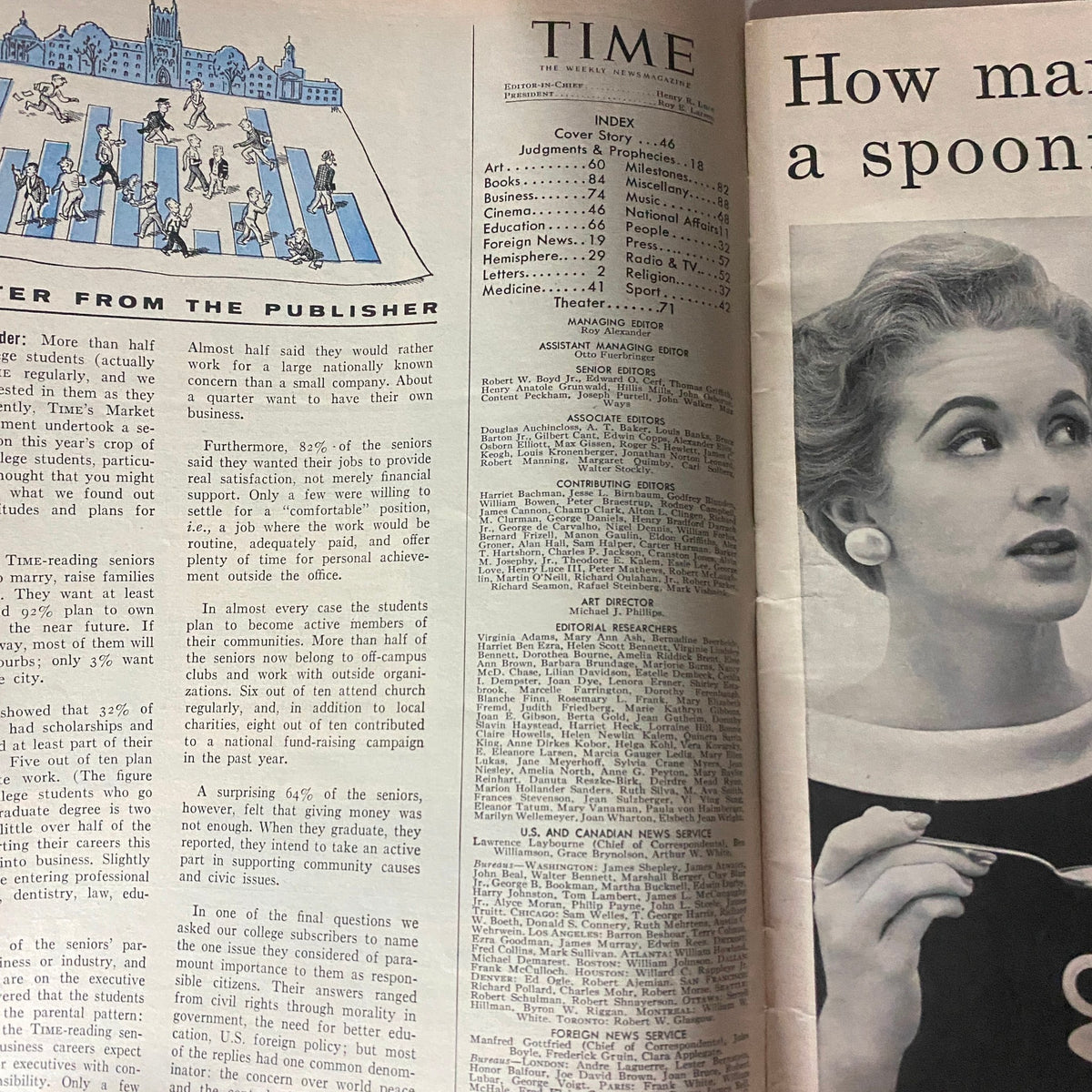 Contents page of VTG Time Magazine January 31, 1955, detailing articles and features from this vintage issue.