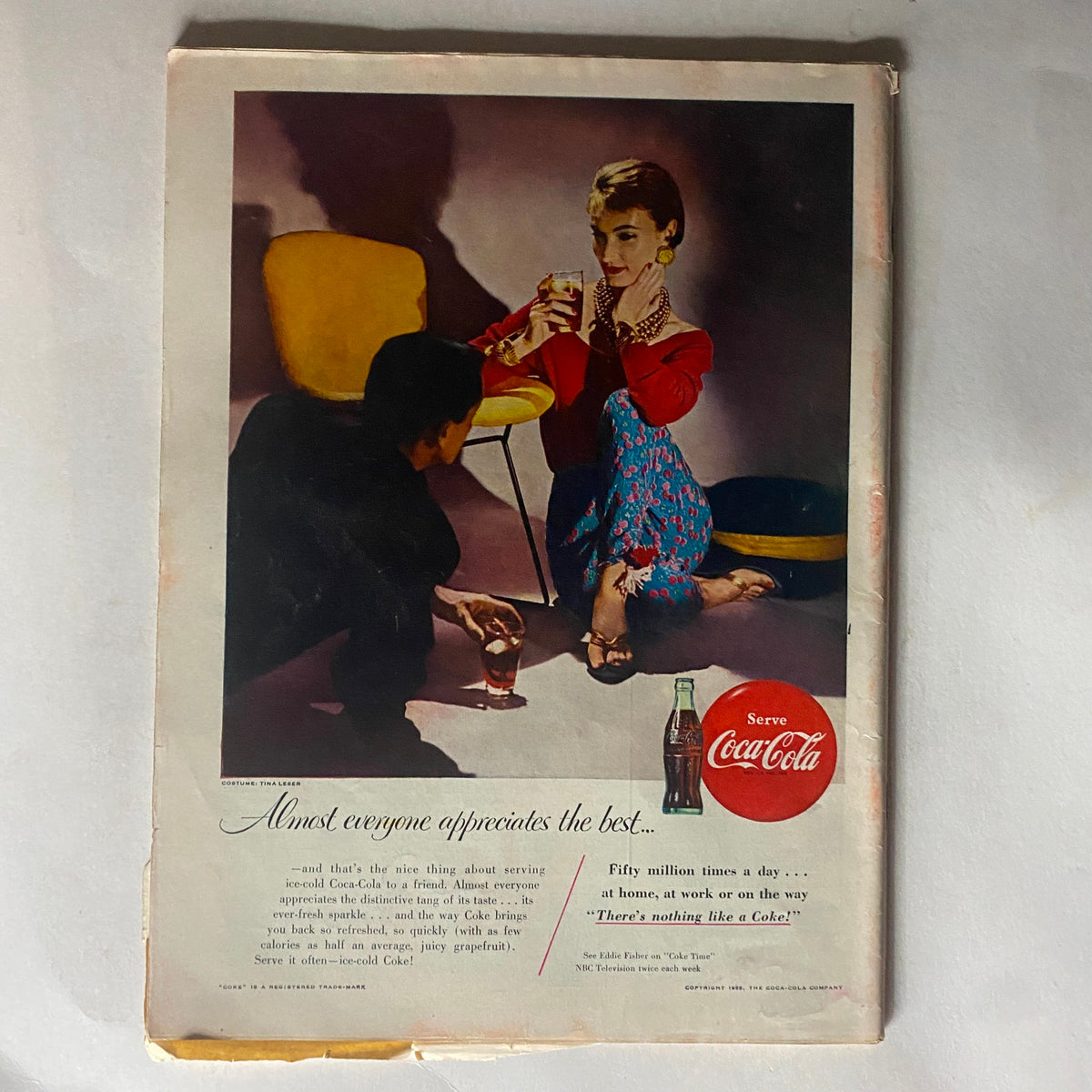 Back cover of VTG Time Magazine January 31, 1955 with a Coca-Cola advertisement, illustrating 1950s marketing aesthetics.