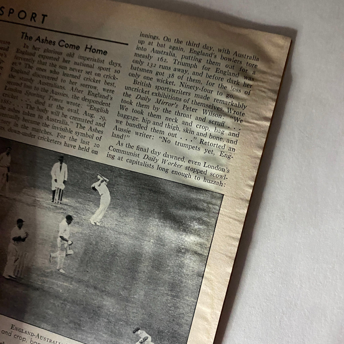 Article page from the VTG Time Magazine August 31, 1953, Vol 62 No. 9 discussing the Ashes cricket series, highlighting historical sports coverage of the time.