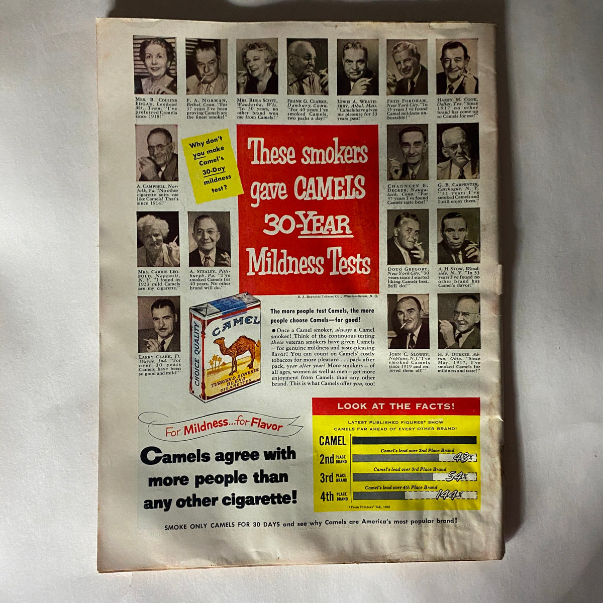 Advertisement page from VTG Time Magazine November 16, 1953 Vol 62 No. 20 promoting Camel cigarettes with testimonials from smokers.