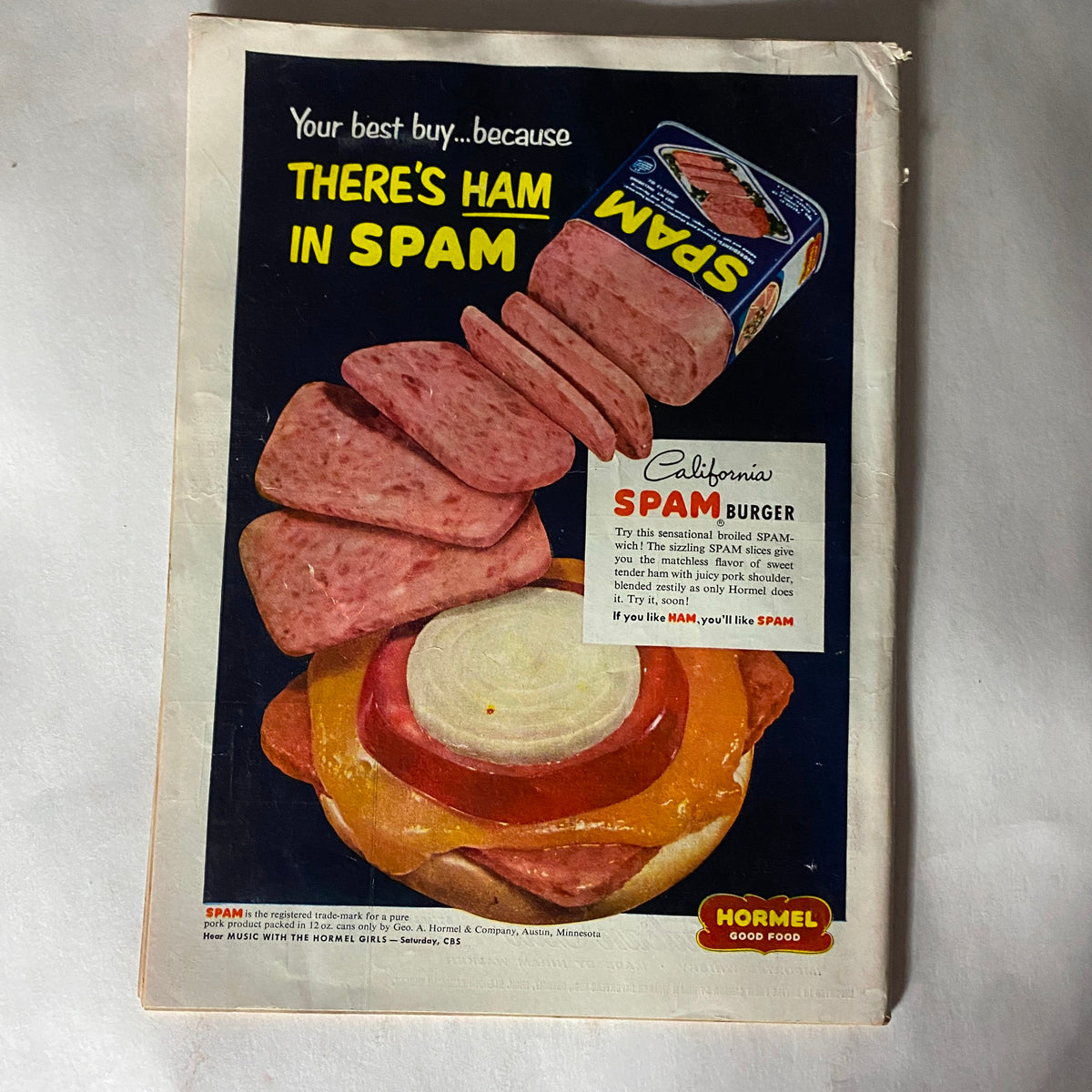 Advertisement for SPAM in Time Magazine July 20, 1953, Volume 62, Number 3, promoting the product with enticing visuals and culinary suggestions.