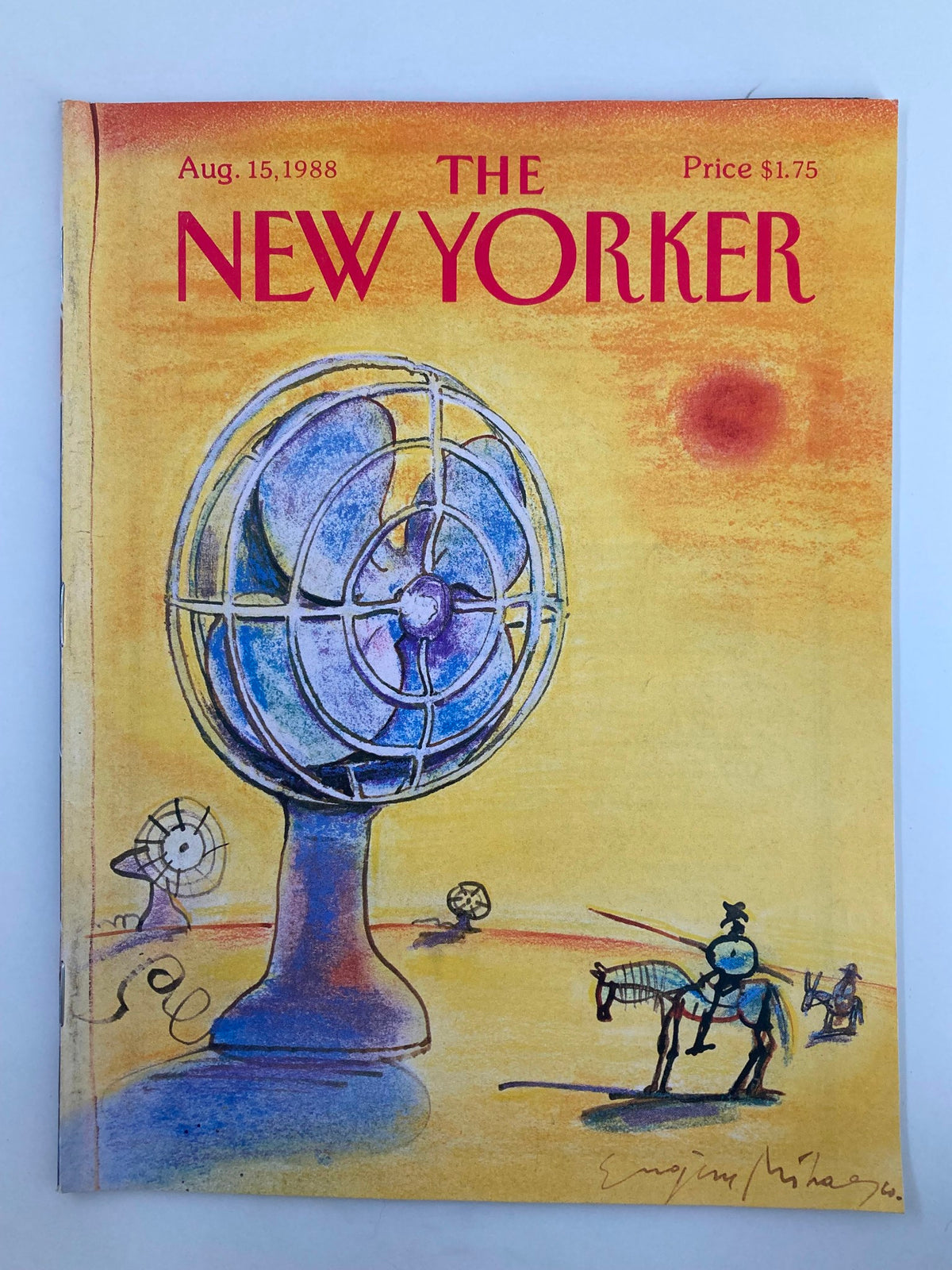 The New Yorker Full Magazine August 15 1988 featuring a Giant Fan cover illustration by Eugene Mihaesco, showcasing vibrant colors and whimsical design.