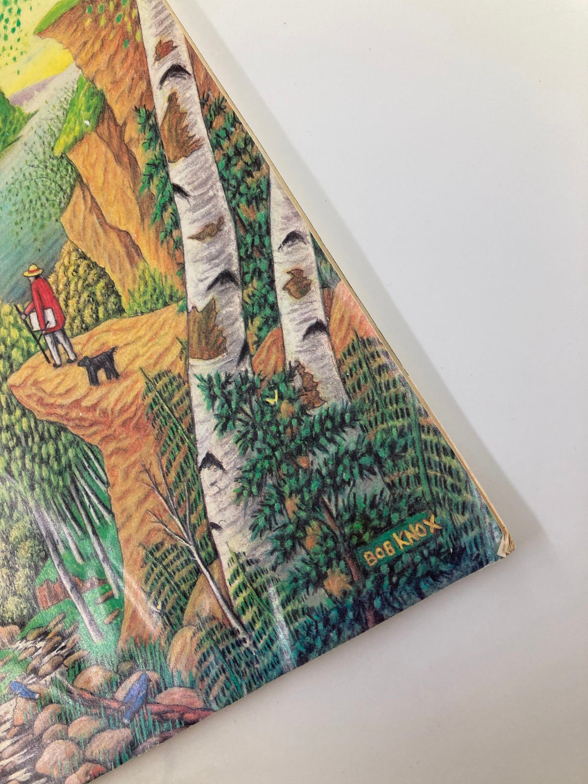 Detail view of the cover of The New Yorker Full Magazine September 17, 1990, showcasing the artist's signature 'Bob Knox' along with elements of the landscape artwork.