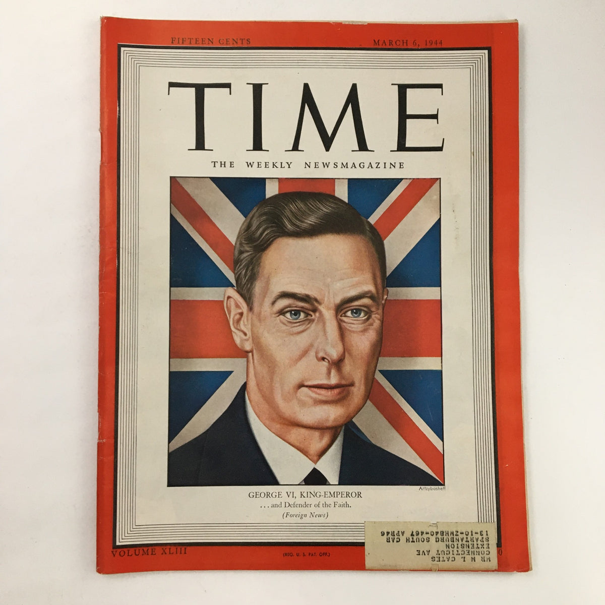 Time Magazine March 6 1944 Vol. 43 No. 10 George VI, King Emperor of UK