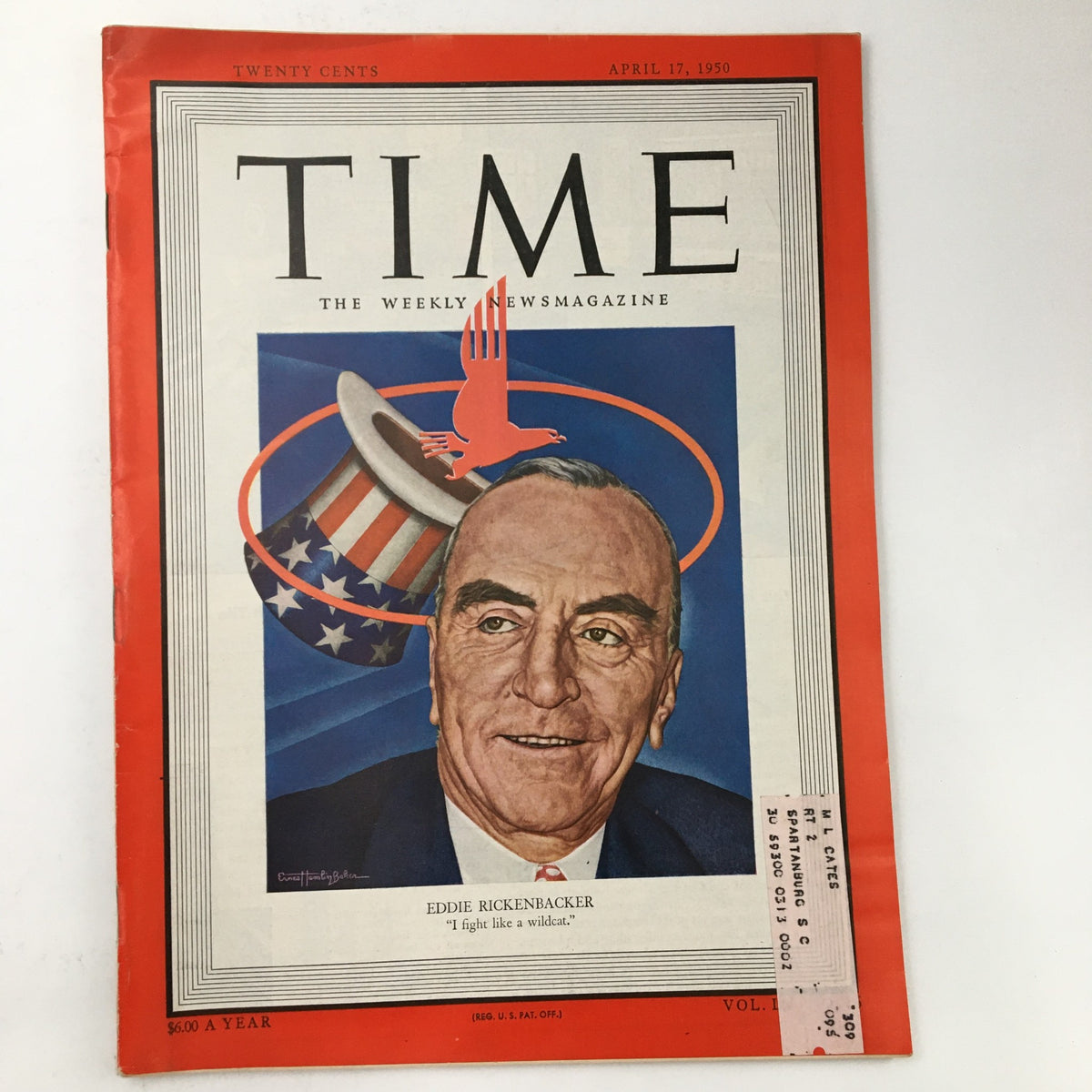 Time Magazine April 17 1950 Vol. 55 No. 16 Race Car Driver Eddie Rickenbacker