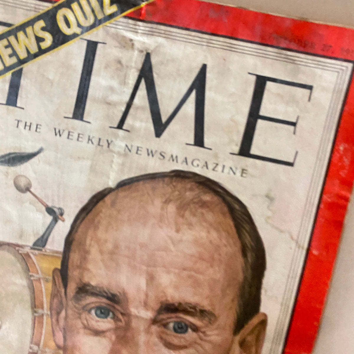 Close-up view of the cover of VTG Time Magazine October 27, 1952 Vol 60 No. 17, highlighting the portrait of Adlai Stevenson II and the magazine's iconic logo.