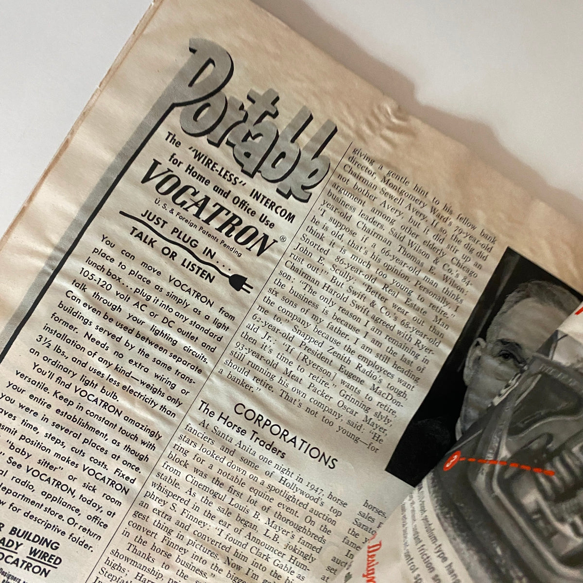 VTG Time Magazine January 26, 1953 showcases an advertisement for the portable VOGATRON intercom, highlighting its wireless functionality for home and office use.