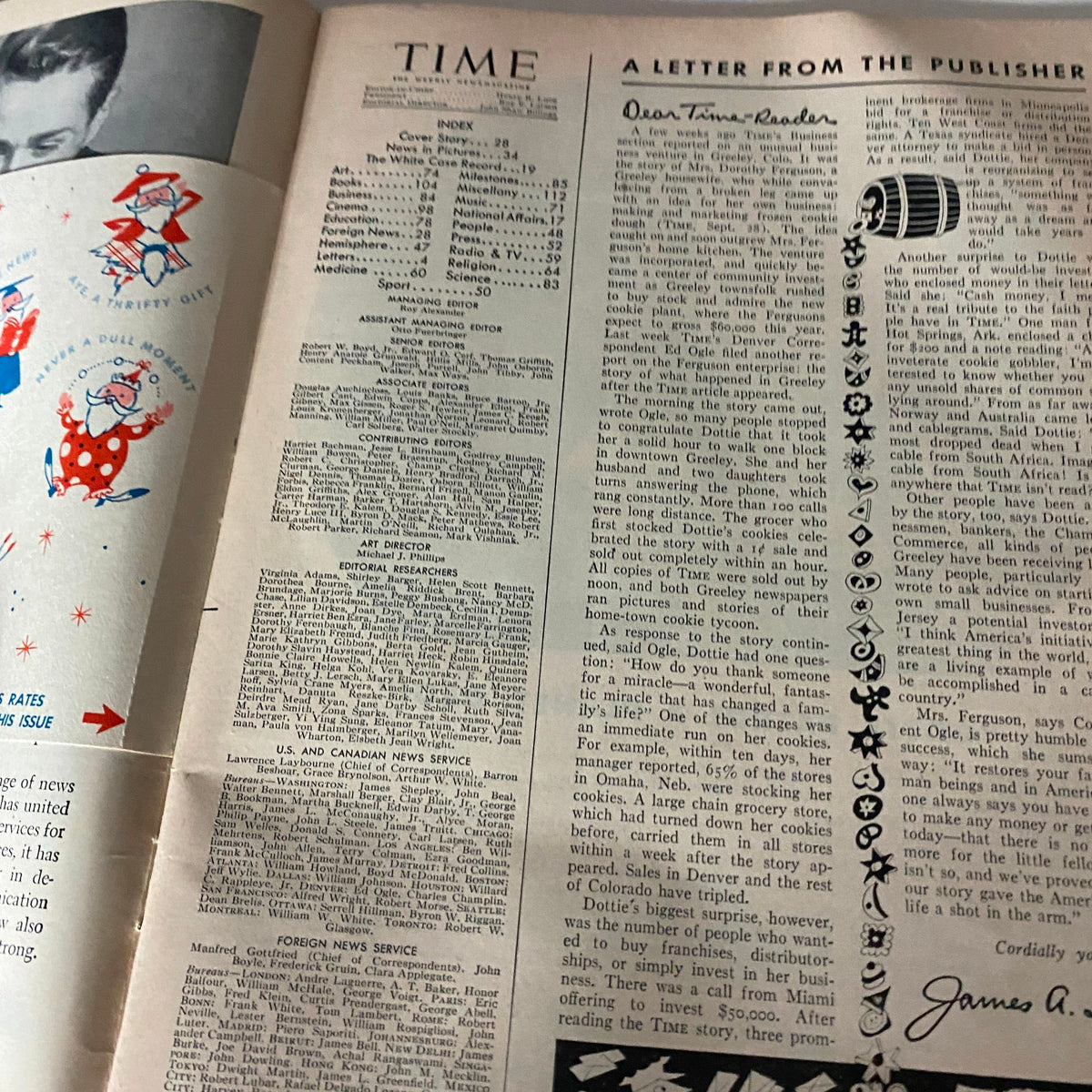 Interior page of VTG Time Magazine November 30, 1953, displaying the index and publication details, showcasing the magazine's historical context.