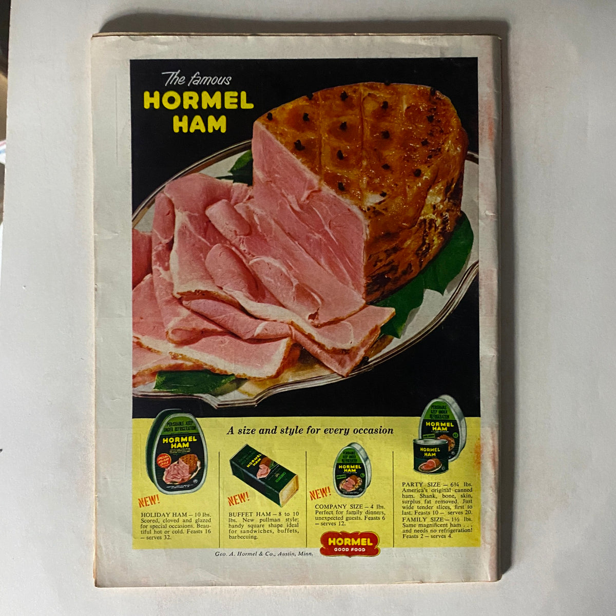Advertisement page from the June 20, 1955 Time Magazine showcasing Hormel Ham products with colorful images.