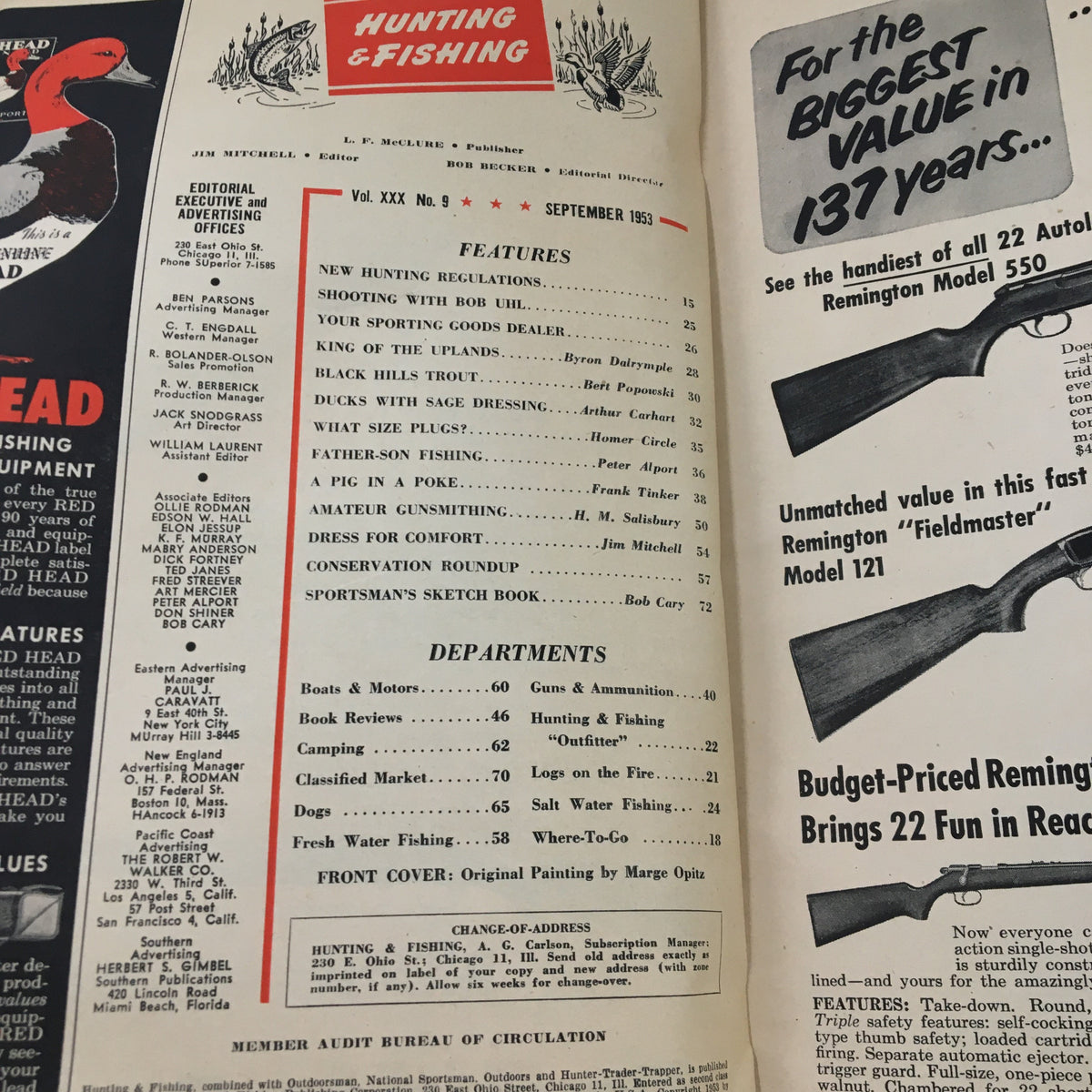 Hunting & Fishing Magazine September 1953 Vol. 30 No. 9 The King of the Uplands
