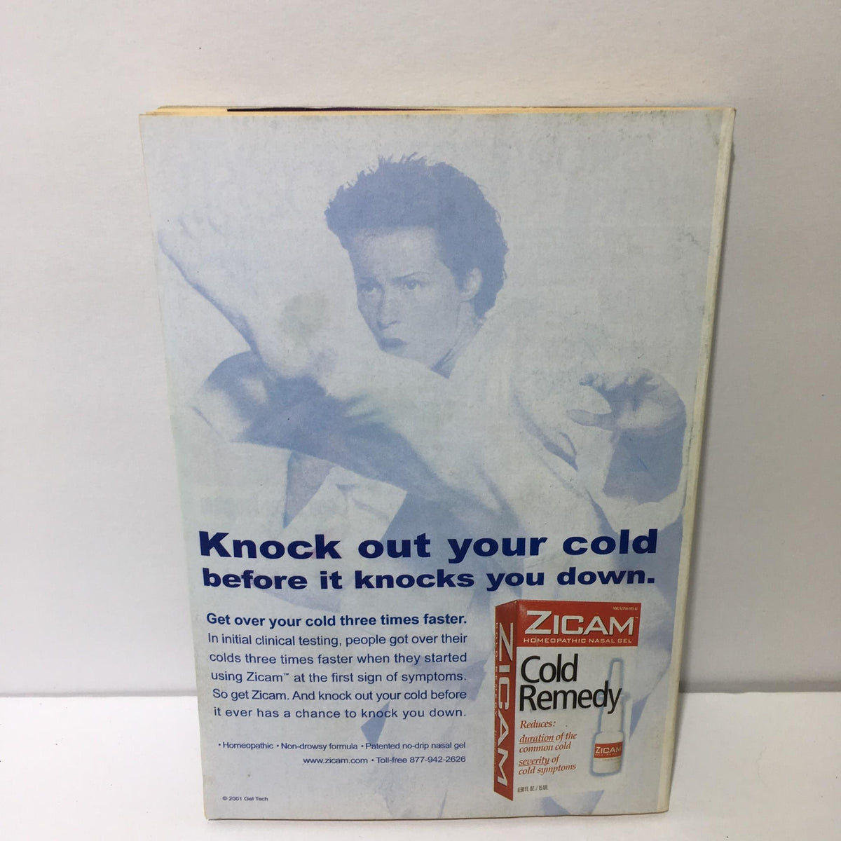 Back cover of a magazine featuring an advertisement for Zicam Cold Remedy with the text 'Knock out your cold before it knocks you down.' Related to the TV Guide Nov 24-30 2001 Star Wars Exclusive R2-D2 The Untold Story.