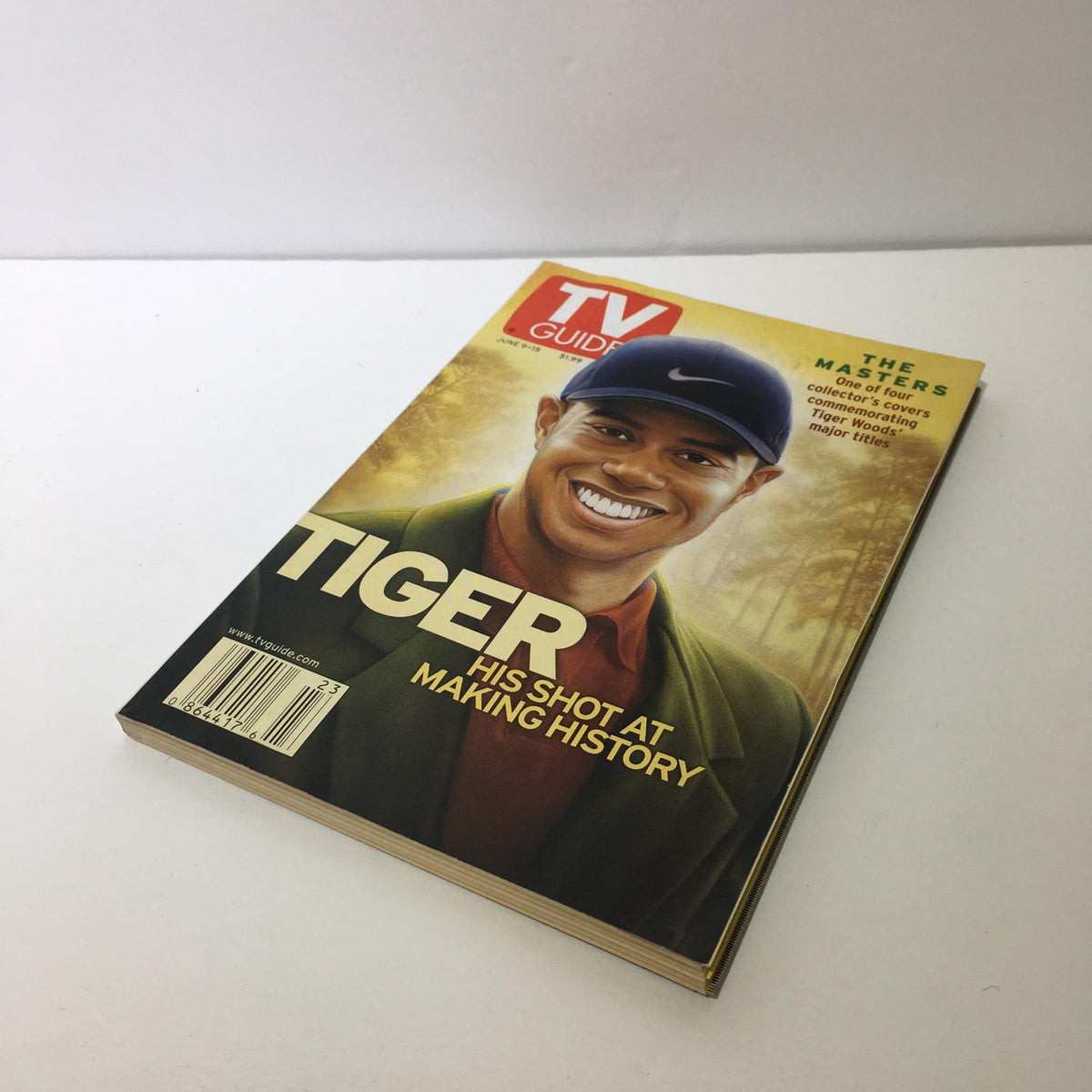 Front cover of TV Guide June 9-15 2001 featuring Tiger Woods and the headline 'His Shot at Making History'.