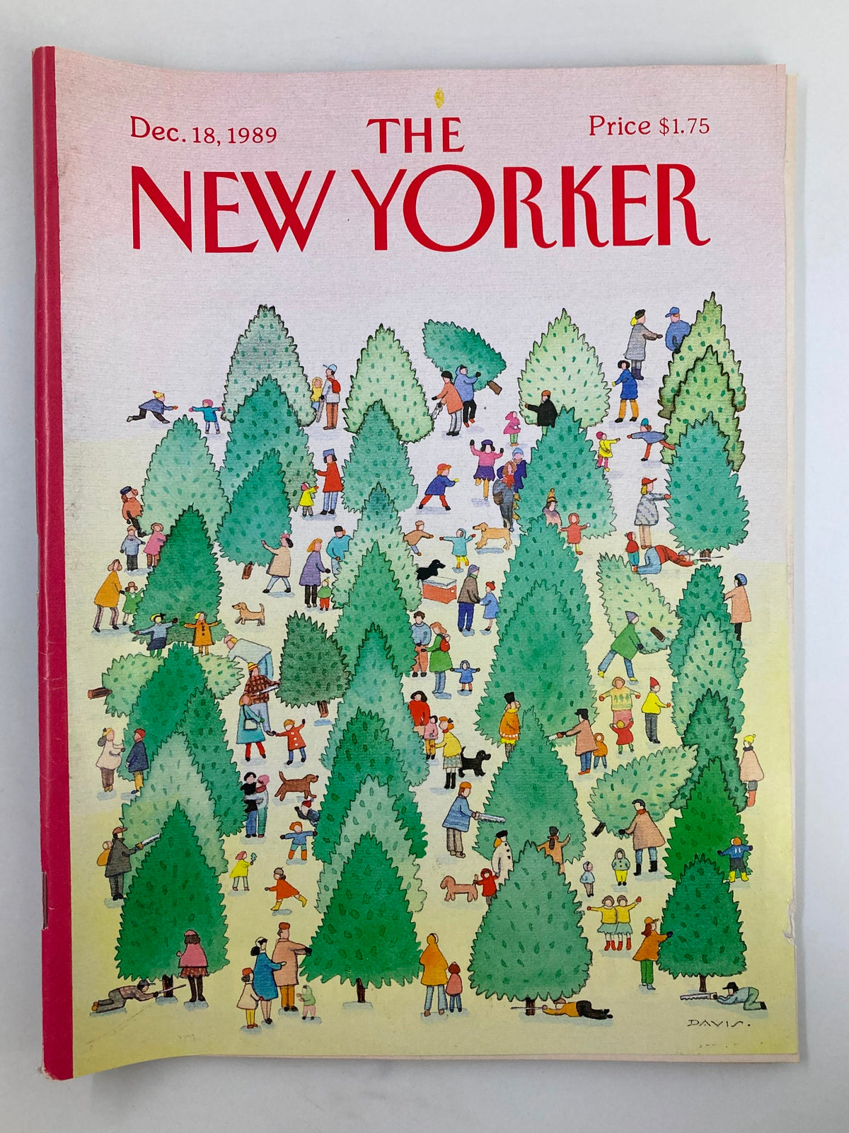 Cover of The New Yorker magazine from December 18, 1989, featuring an illustration titled 'Picking Trees' by Susan Davis, depicting people interacting in a festive tree lot surrounded by green trees.