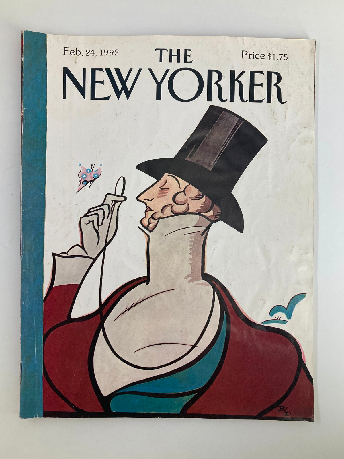 Cover of The New Yorker Full Magazine February 24, 1992 featuring Eustace Tilley illustrated by Rea Irvin, showcasing a distinctive design and bold typography.