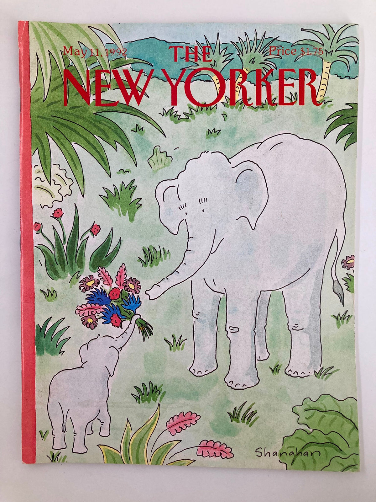 Cover of The New Yorker Full Magazine May 11 1992, featuring an illustration by Danny Shanahan of two elephants, celebrating Mother's Day.