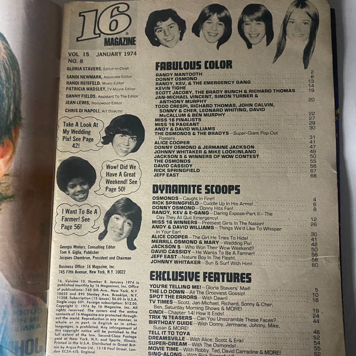 Vintage 16 Magazine January 1974 Randy Mantooth, Donny Osmond w Poster