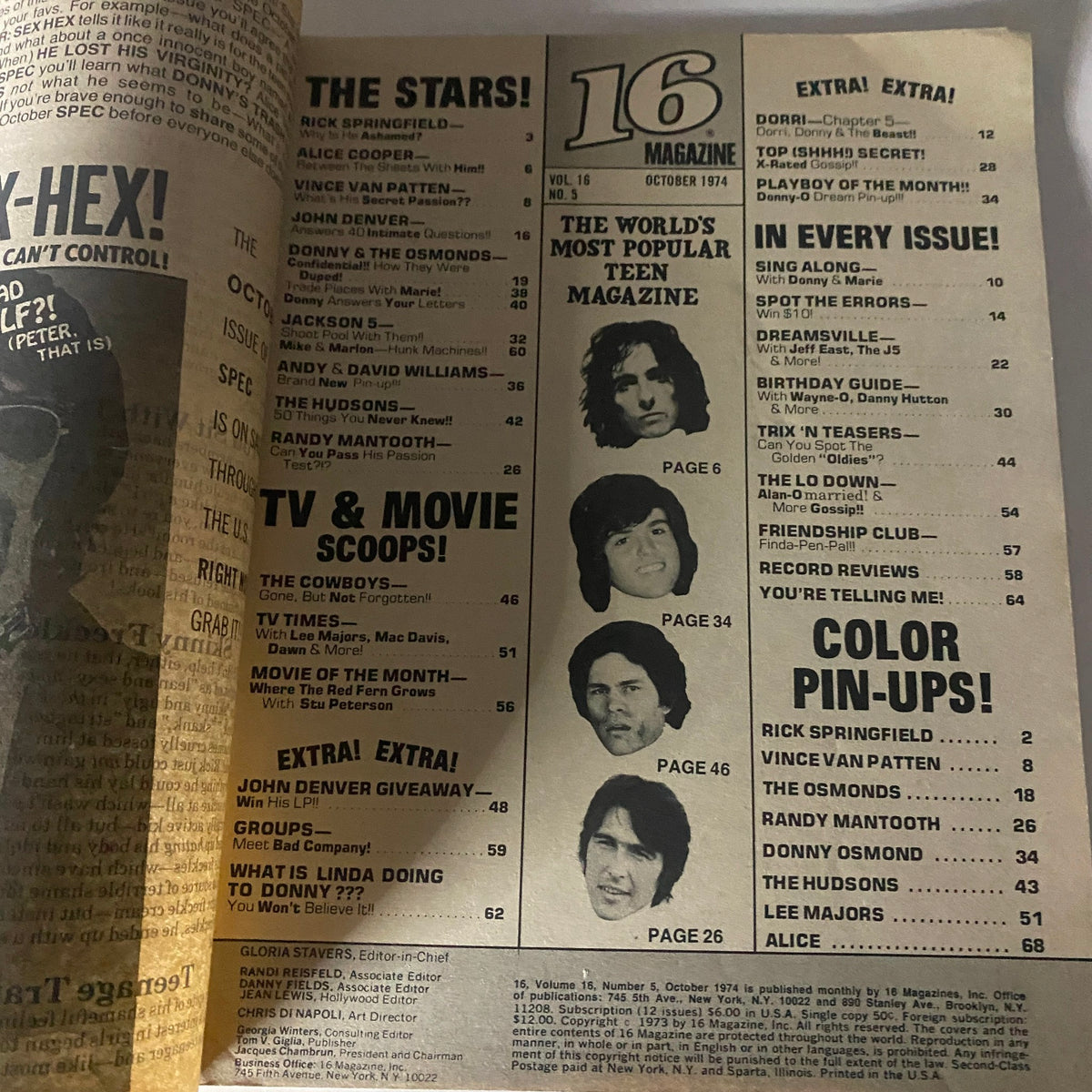 Vintage 16 Magazine October 1974 Rick Springfield, Alice Cooper, Jackson 5 w Poster