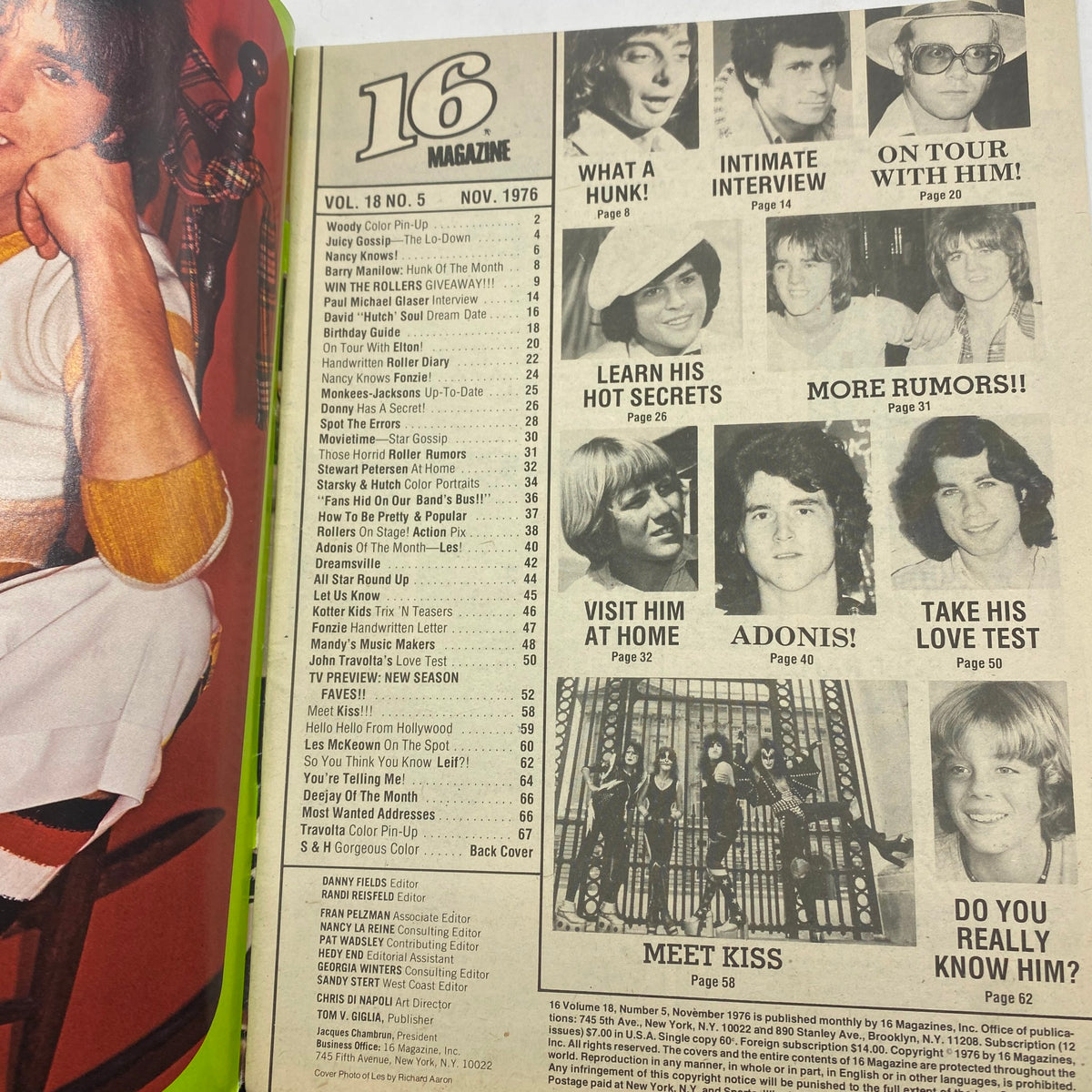 Vintage 16 Magazine November 1976 Barry Manilow, David Soul w Poster No Label