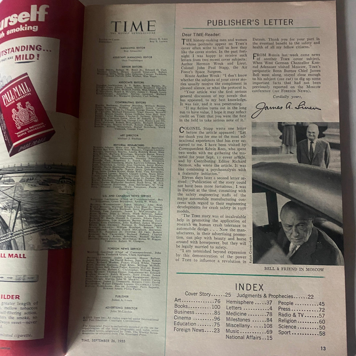 Vintage Time Magazine September 26, 1955 Vol 66 No. 13 Gamal Abdel Nasser