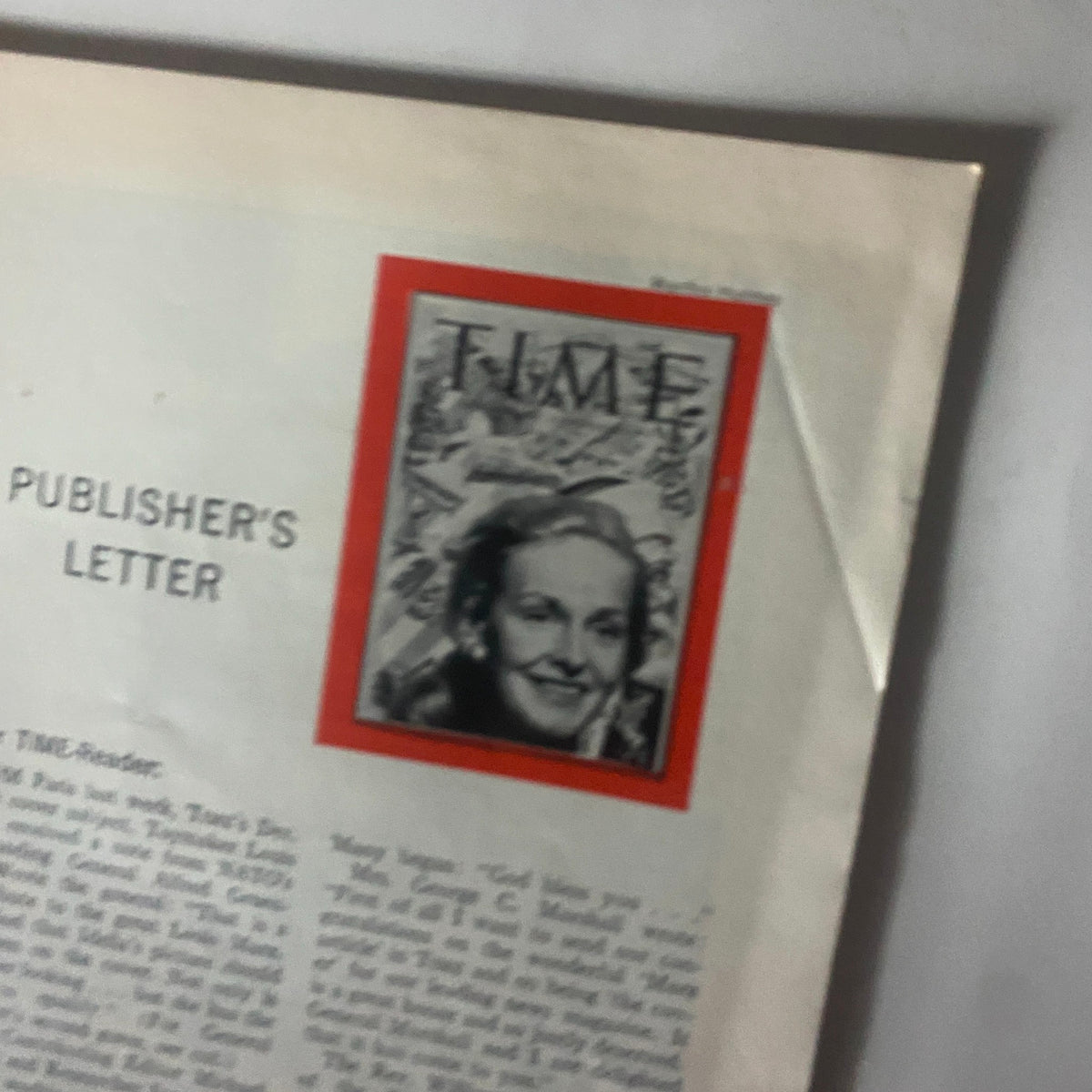 Closer view of the publisher's letter page from the January 2, 1956, vintage Time Magazine, showcasing the importance of the communication with readers.
