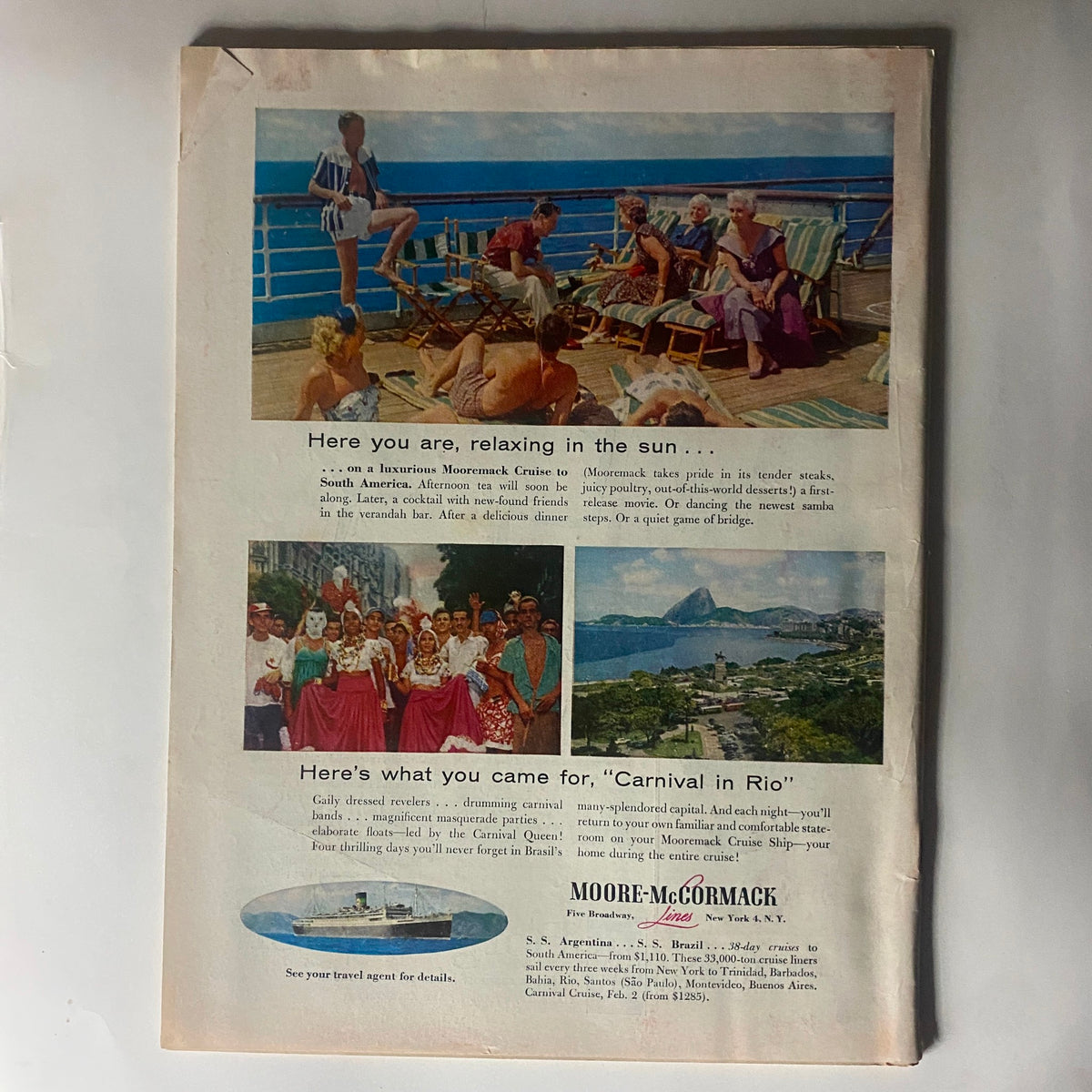 Back cover of the vintage Time Magazine dated January 2, 1956, featuring an advertisement for a luxurious cruise and vacation options.