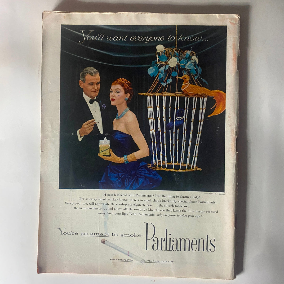 Back cover of VTG Time Magazine April 9, 1956 featuring a vintage advertisement for Parliament cigarettes, reflecting 1950s advertising styles.