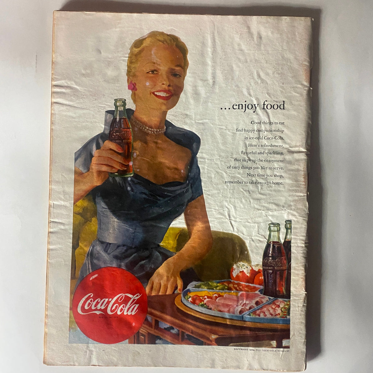 Back cover of the VTG Time Magazine July 7, 1952, featuring a vintage Coca-Cola advertisement, illustrating mid-20th century marketing aesthetics.