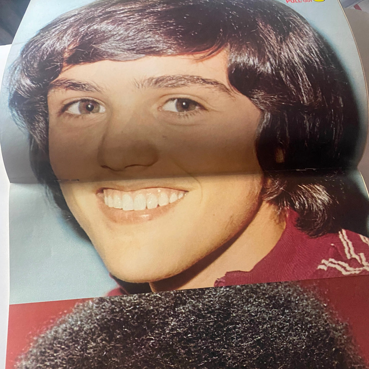 Fold-out page in VTG 16 SPEC Magazine March 1973 featuring a close-up of a popular teen idol smiling.