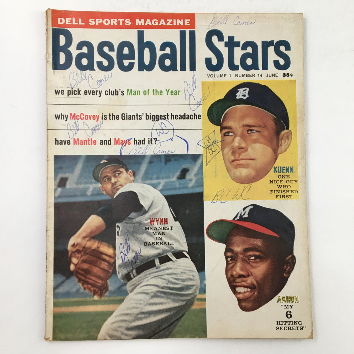 Dell Sports Magazine June 1960 Cover featuring baseball stars Harvey Kuenn, Jimmy Wynn, and Hank Aaron, with handwritten notes.