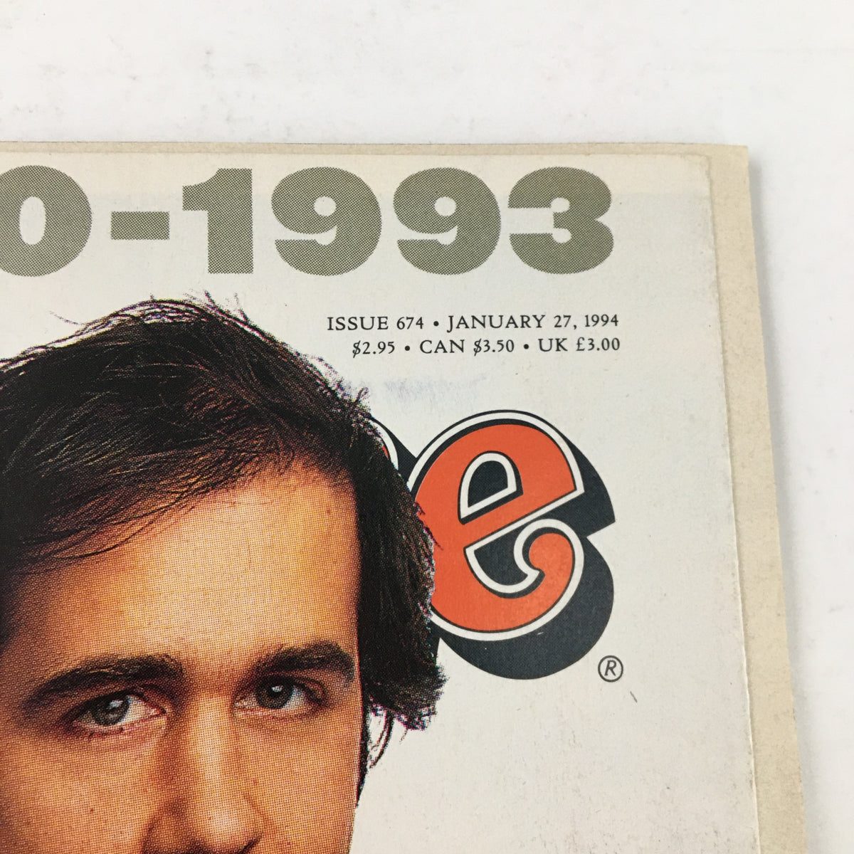 Detail of Rolling Stone Magazine January 27 1994 showing the issue number and date, emphasizing its historical significance.
