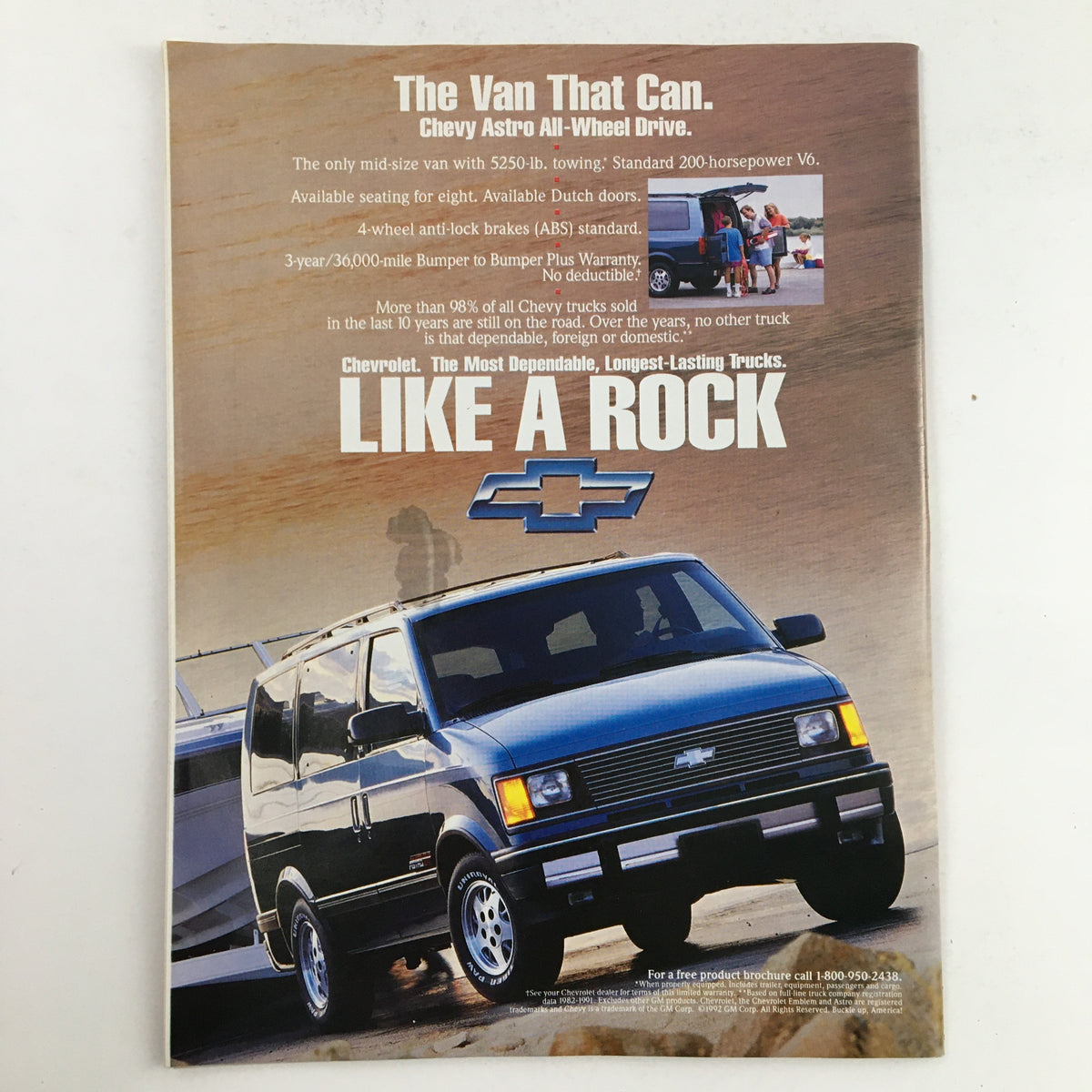 Back cover advertisement for a Chevy Astro All-Wheel Drive van featured in Newsweek Magazine May 3 1993, highlighting its towing capacity and dependability.