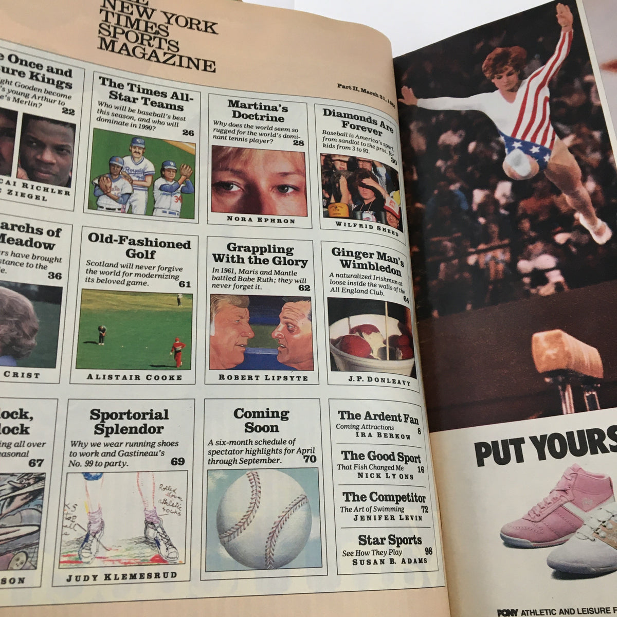 New York Times Sports Magazine March 31 1985 showcasing article highlights including sports features and updates from the mid-80s.