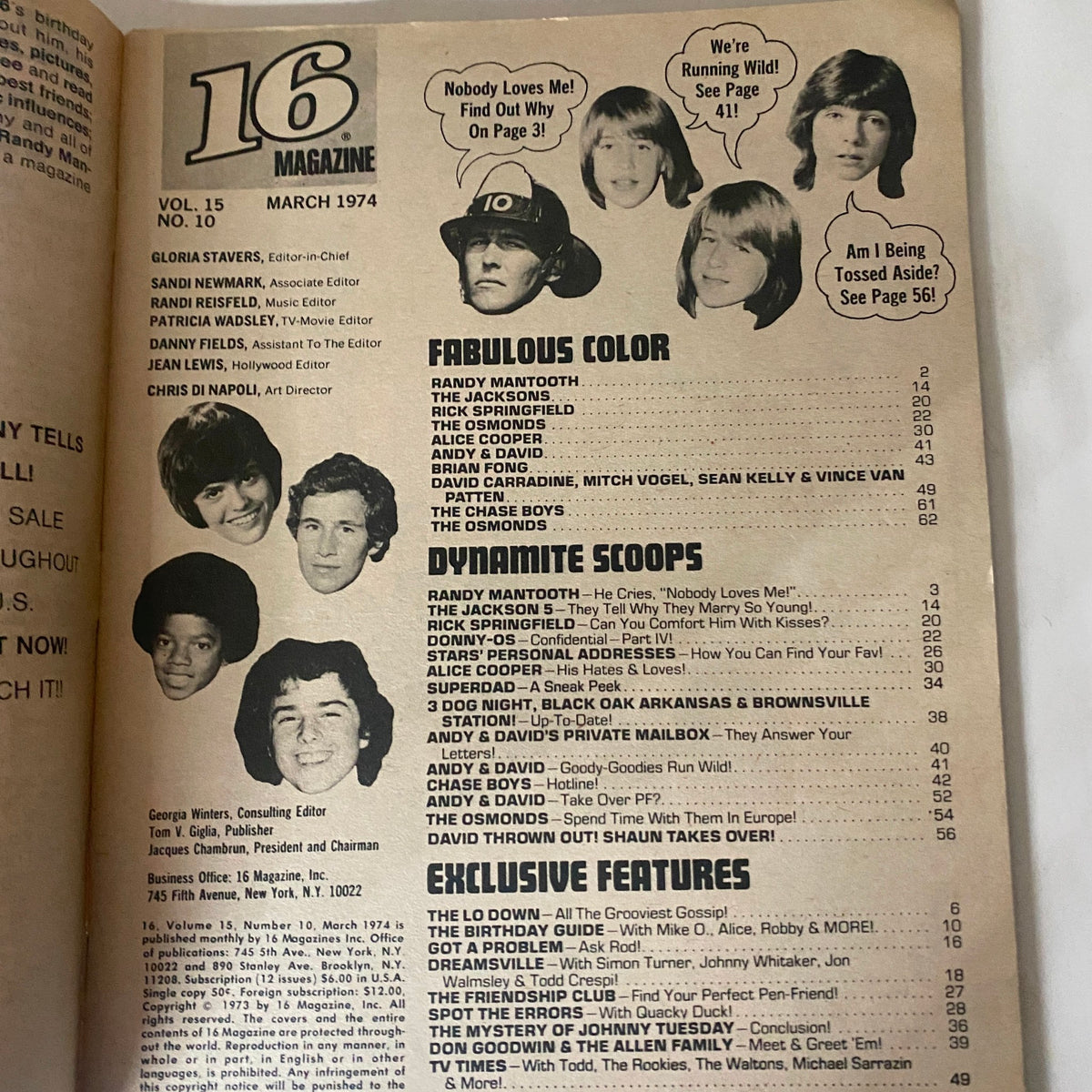 Vintage 16 Magazine March 1974 Randy Mantooth, The Jackson 5 w Poster